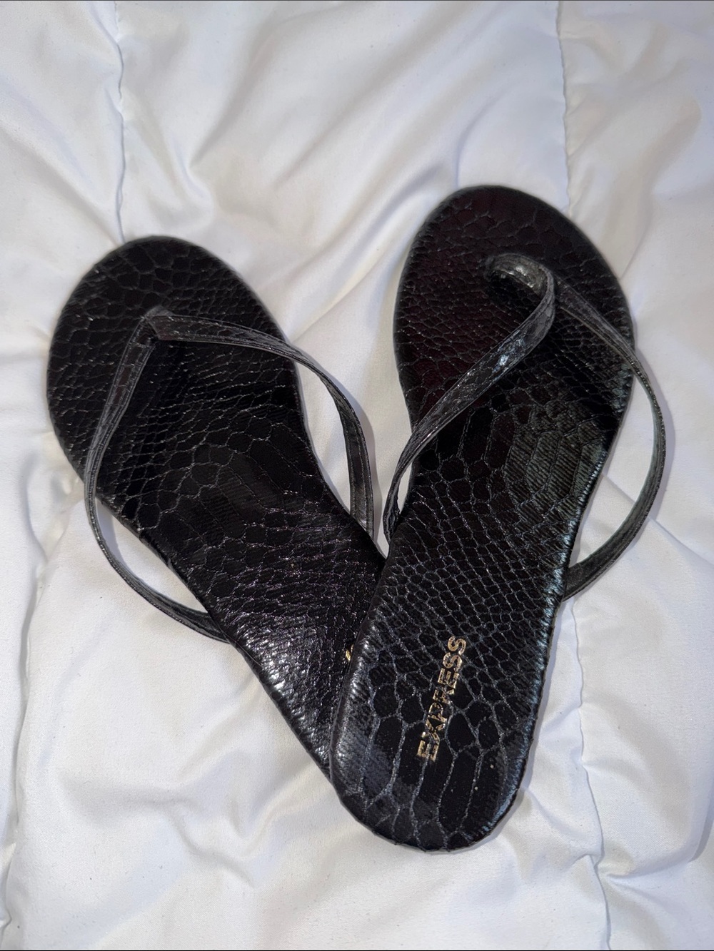 Express Black Croc-Embossed Women's Flip Flop Sandals